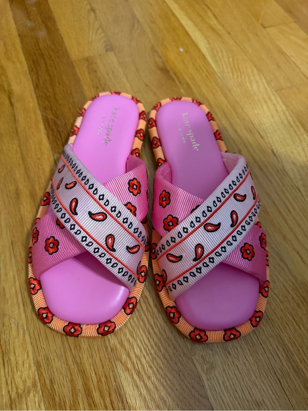 EUC Kate Spade New York Pink Paisley Slide Sandals